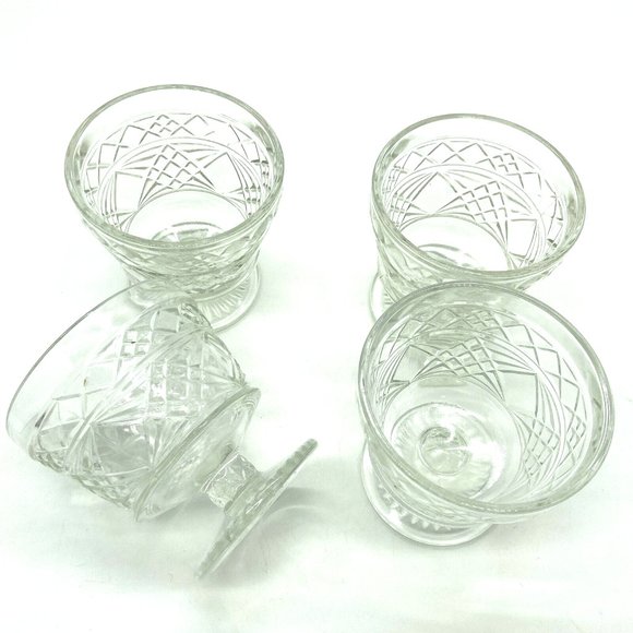 4 Hazel Atlas Glass GOTHIC Big Top Peanut Butter Clear footed Sherbet Glasses - Picture 1 of 4
